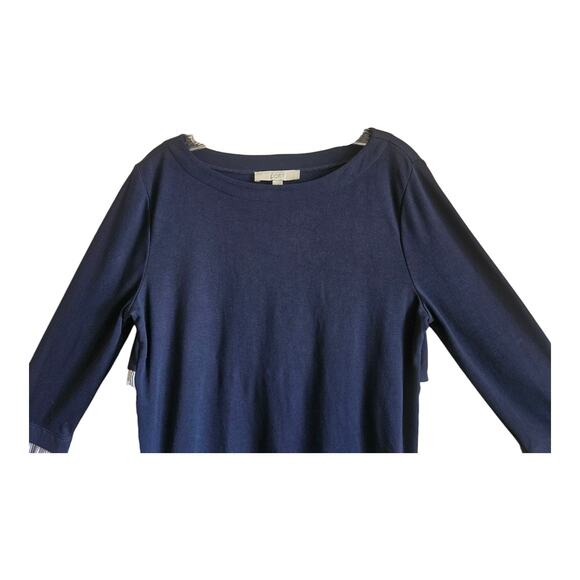 LOFT Women M Blouse Top Navy Blue White Striped Ruffle Sleeve Layered Look 36" - Picture 2 of 6